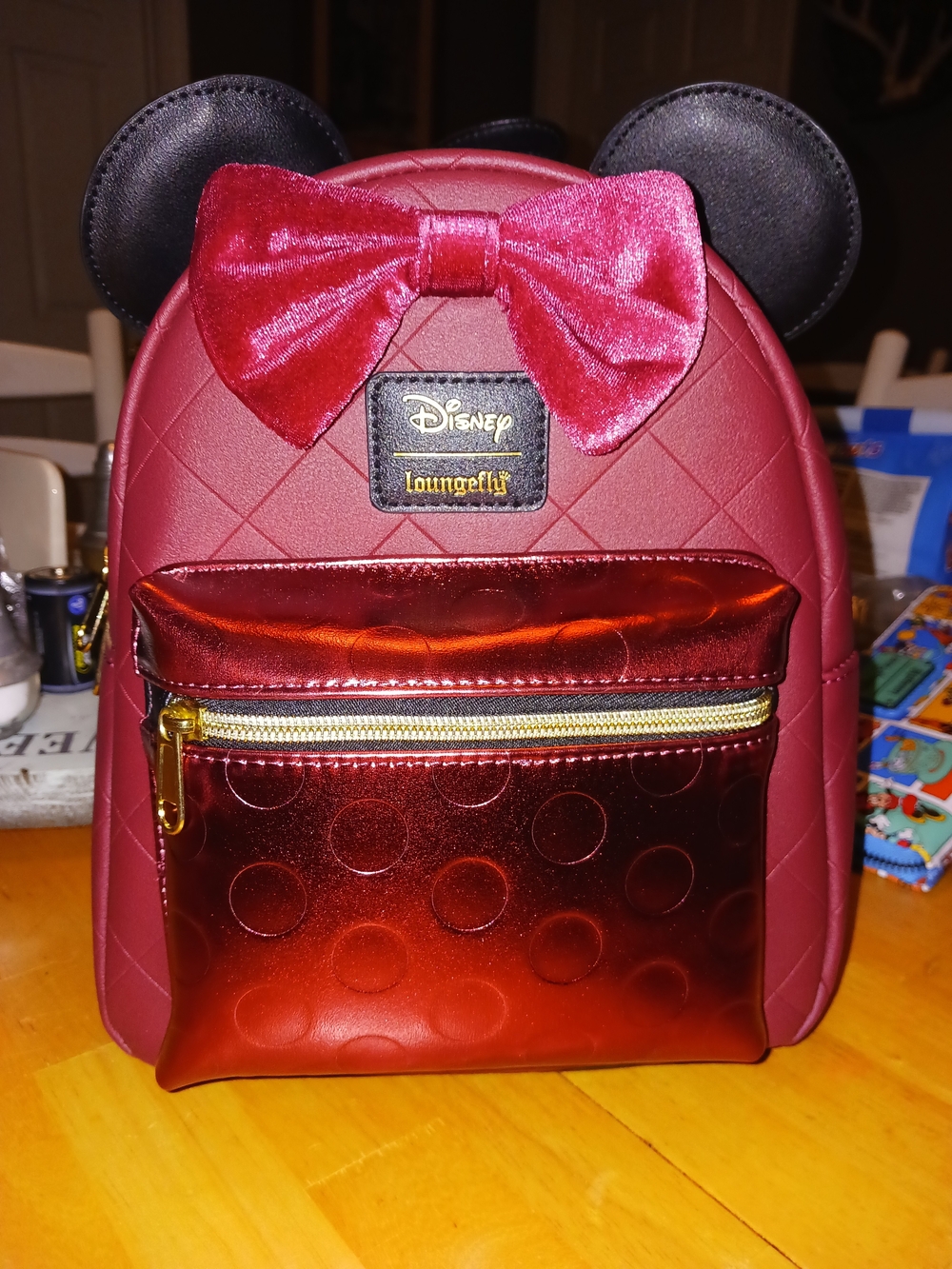 Loungefly Burgundy Minnie Mouse Mini Backpack with Velvet Bow